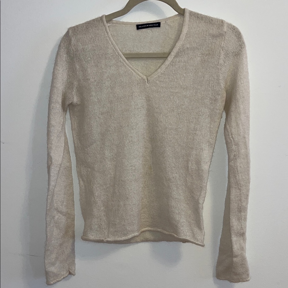 Brandy Melville Andi mohair wool blend v-neck sweater in cream
